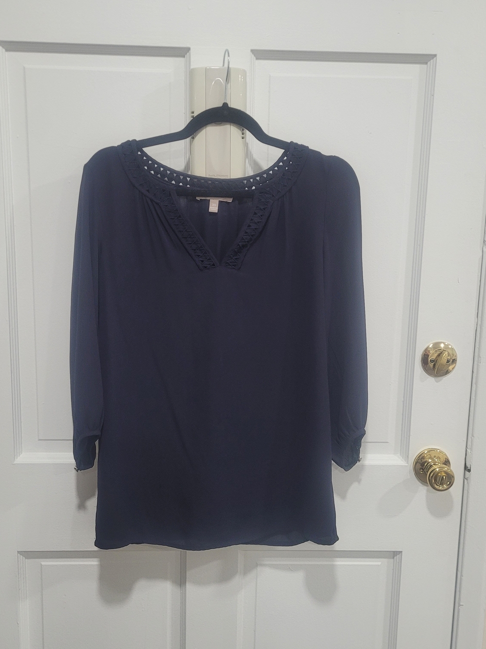 Banana Republic Navy Crochet-Trim Peasant Blouse